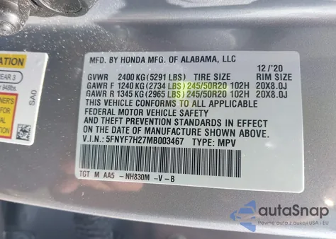2021 Honda Passport 2Wd Sport from USA, damaged, VIN 5FNYF7H27MB003467
